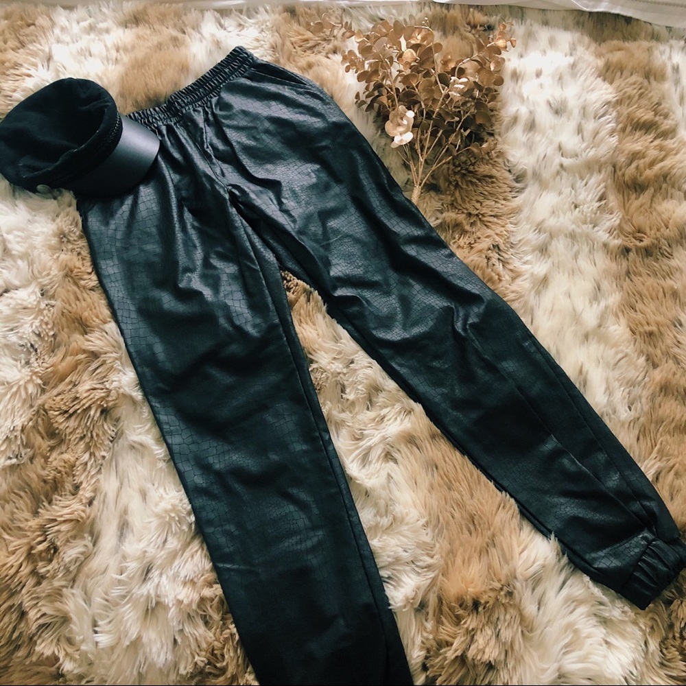 Black Faux Leather Joggers